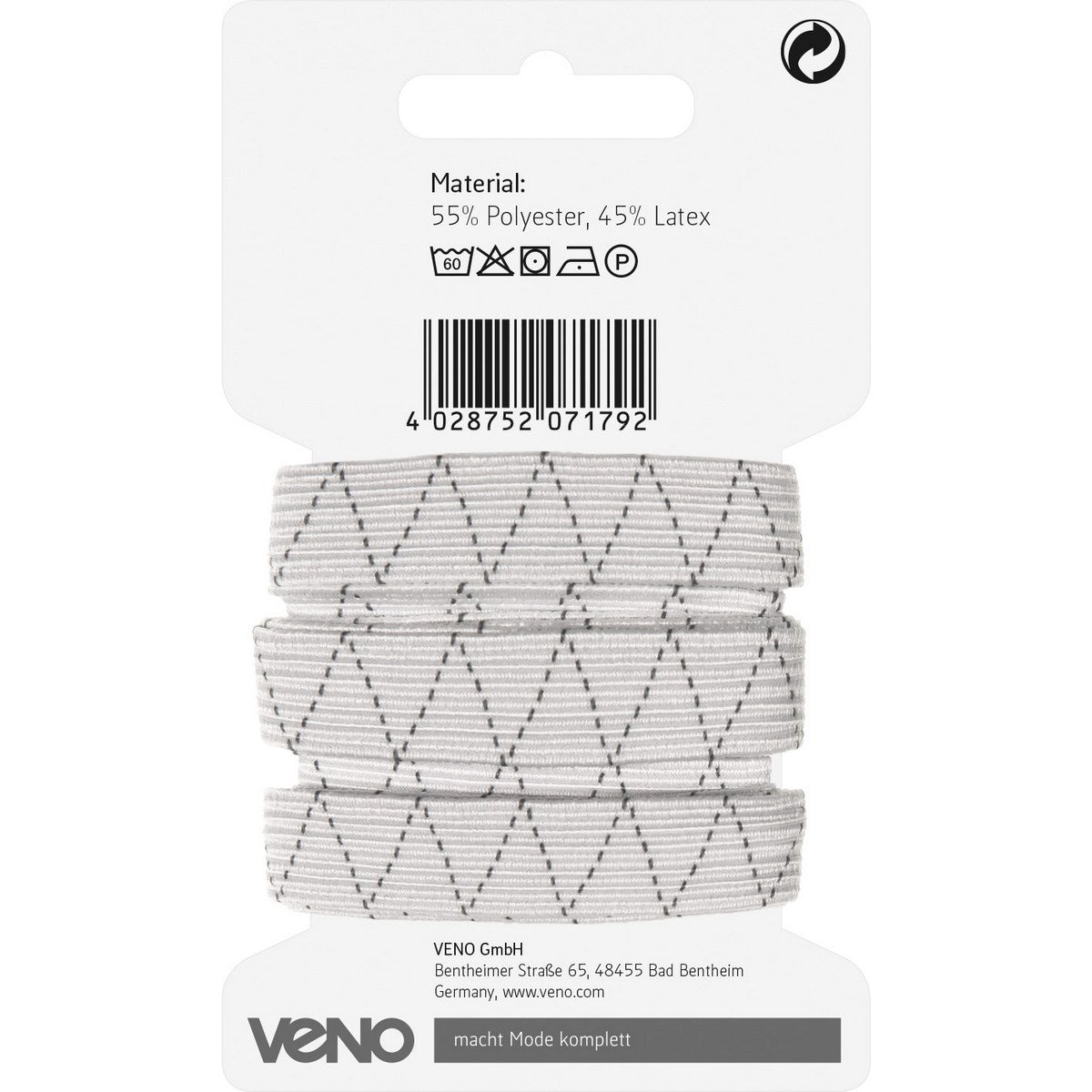 Breites Gummiband 12 mm weiß – elastisches, stabiles Gummiband für breite Bündchen,